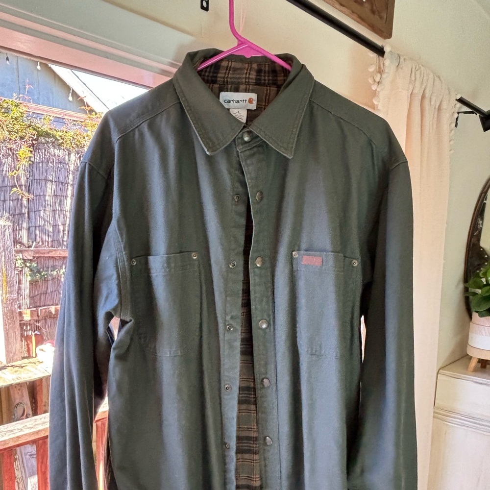 Carhartt Olive Green Shirt with Plaid Lining